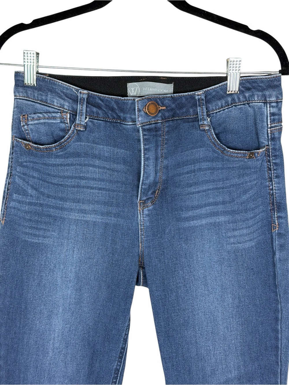 Wit & Wisdom “Ab”solution Straight Leg Raw Hem Med/Light Wash Jeans Size 8